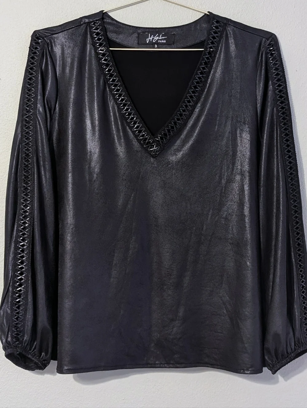 Jeff Gallano Paris Vintage Y2K Edgy Black Sleek Leather Like Whimsigoth Top